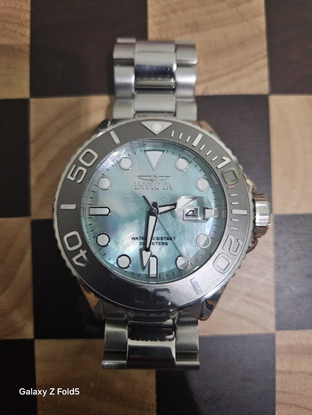 Invicta Grand Diver Silver Watch with Light Blue Mother-of-Pearl Dial 47mm